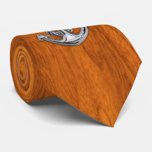 Gravata Chrome Rope Anchor sobre Teak Veneer impressão náu