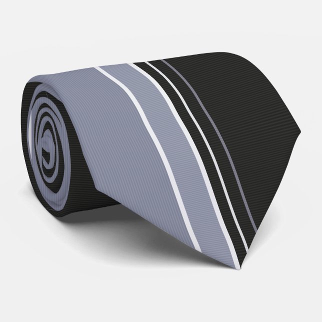 Gravata Cinza Ardósia e Listras Finas Preto (Rolled)