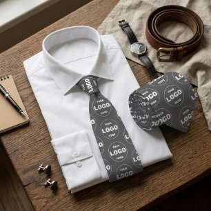 Gravata Cinza Carvão com Logotipo Personalizado em Padrão