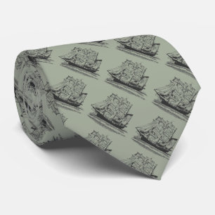 Gravata Cinza com navio à vela Black Vintage