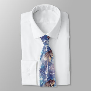 Gravata Cinza de Lobo de Aquarela Azul Cores Mouro Roxo