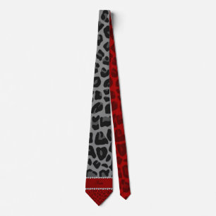 Gravata Cinza de nome personalizado padrão leopardo vermel