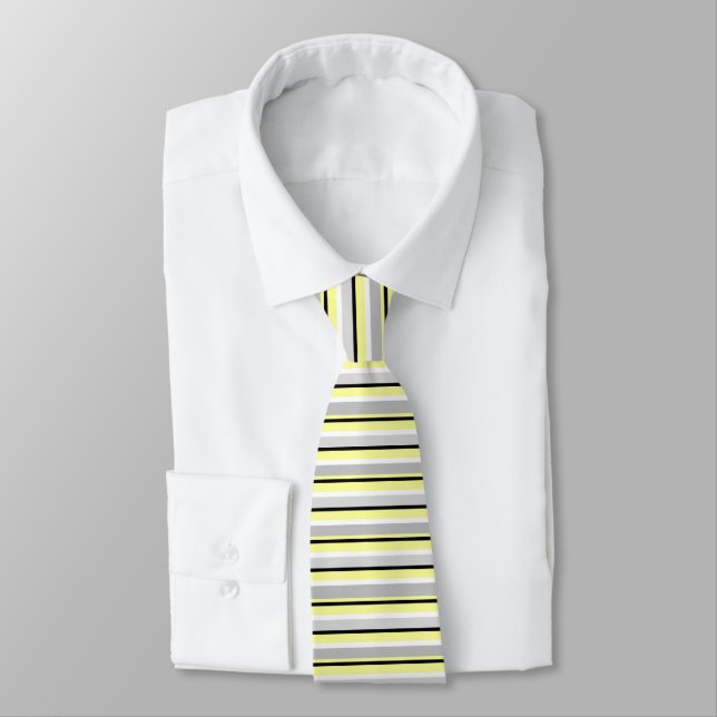 Gravata Cinza e Amarelo Listrado Elegante (Amarrado)