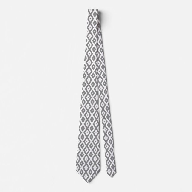 Gravata Cinza e padrão de diamante branco (Frente)