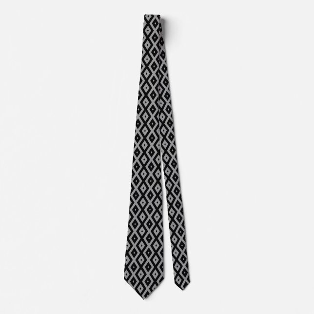 Gravata Cinza e padrão de diamante preto (Frente)