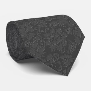 Gravata Cinza Elegante Damasco Floral Tie