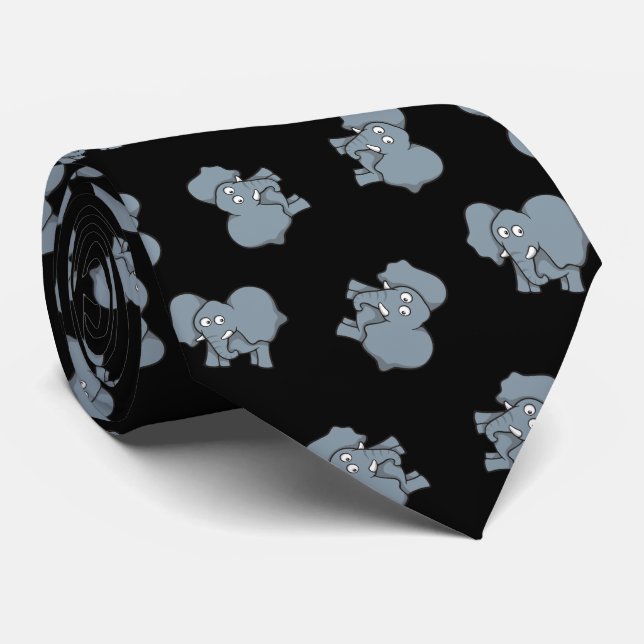 Gravata Cinza Elephant Cartoon Pattern Tie (Rolled)