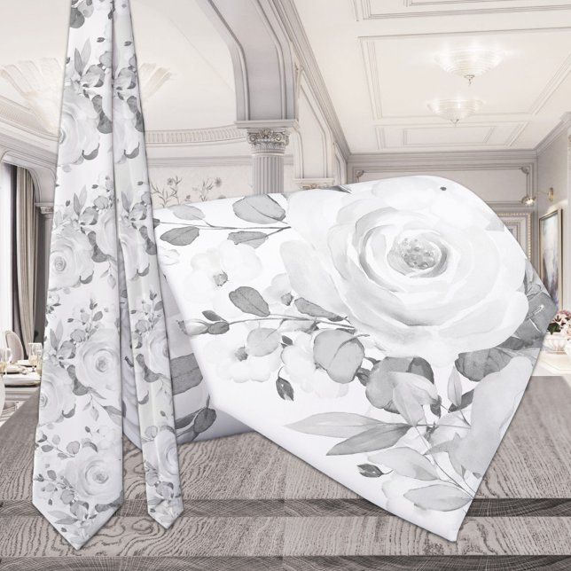 Gravata Cinza Eucalyptus White Peony Casamento Floral (Criador carregado)