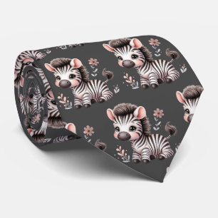 Gravata Cinza Preto e Branco Moderno Kawaii Zebras Fofo