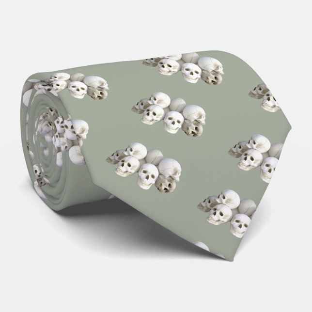 Gravata Cinza Tie/Skulls (Rolled)