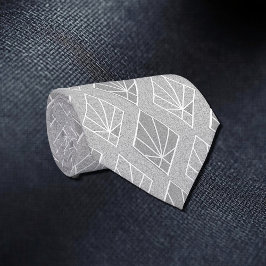 Gravata Cinzas e Ouros Brancos Art Deco Pattern Neck