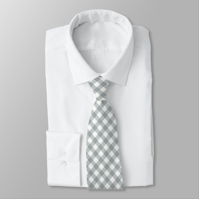 Gravata Cinzas prateadas e Gingham branco angloriado (Amarrado)