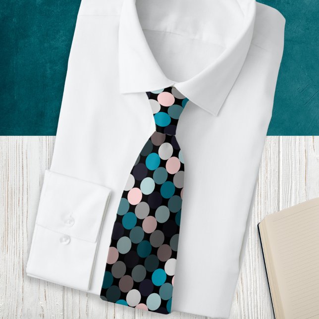 Gravata Círculos Abstrato modernos, com padrão (A stylish and modern tie with dots design in teal, blue, gray and pink colors)