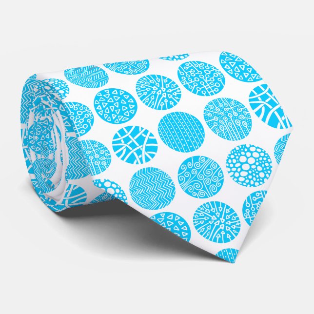 Gravata Círculos decorativos - Azul-céu e branco (Rolled)