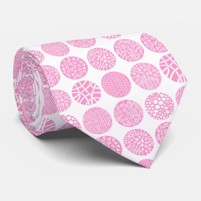 Gravata Círculos decorativos - Rosa e Branco (Rolled)