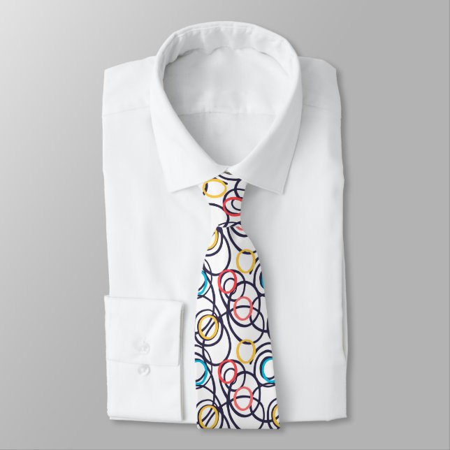 Gravata Círculos Funky Doodle em Branco (Amarrado)