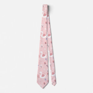Gravata Cisnes Brancos Doces em Ballet Floral Rosa Pastel