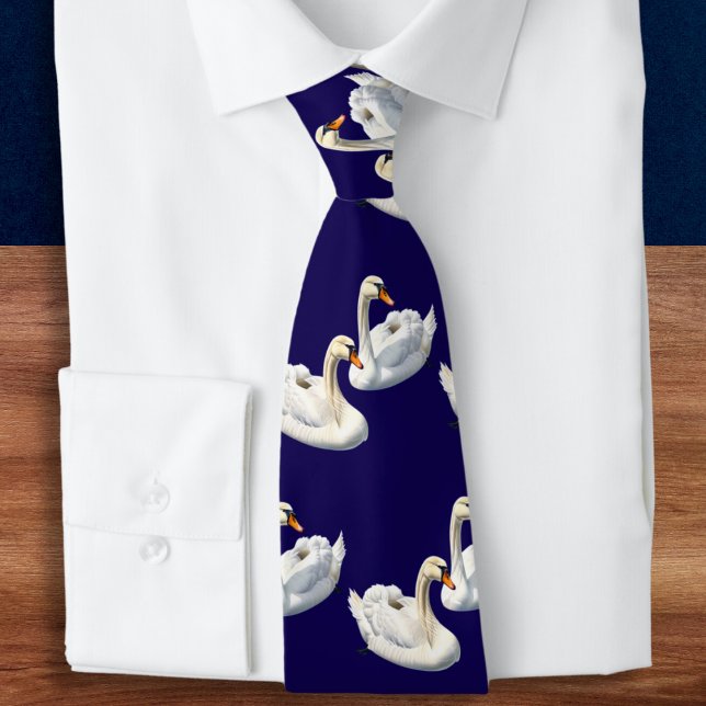 Gravata Cisnes Brancos Elegantes e Sofisticados Azul-Marin (An elegant tie in navy blue, with a pattern of white swans. Ideal for nature lovers)