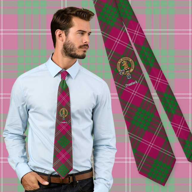 Gravata Clan Crawford Crest sobre Tartan (Criador carregado)