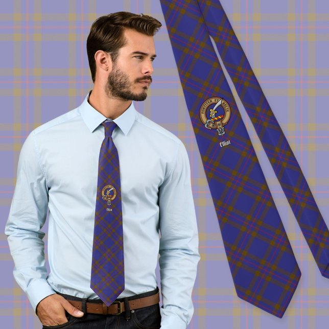 Gravata Clan Elliot Crest sobre Tartan Moderno (Criador carregado)