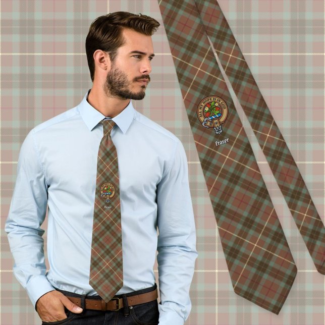 Gravata Clan Fraser Crest over Weathered Hunting Tartan (Criador carregado)