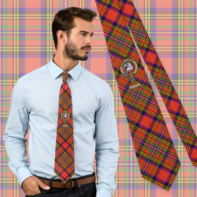 Gravata Clan Hepburn Crest sobre Tartan (Criador carregado)