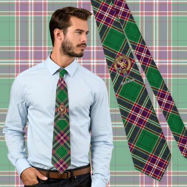 Gravata Clan MacFarlane Crest sobre Tartan de caça moderna (Criador carregado)