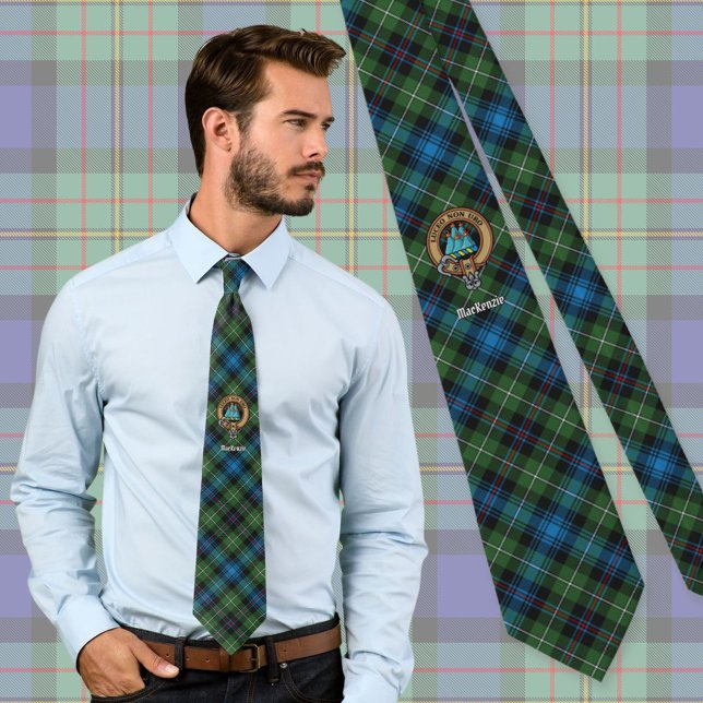 Gravata Clan MacKenzie Crest sobre Tartan (Criador carregado)