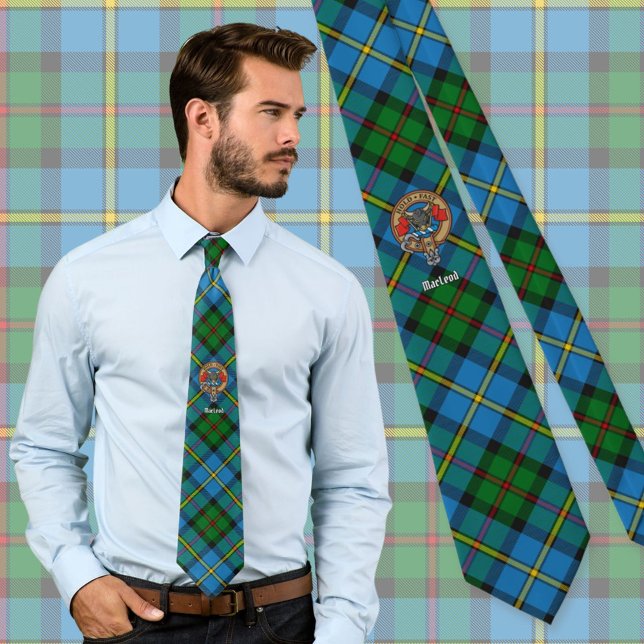 Gravata Clan MacLeod Crest sobre caçar Tartan (Criador carregado)