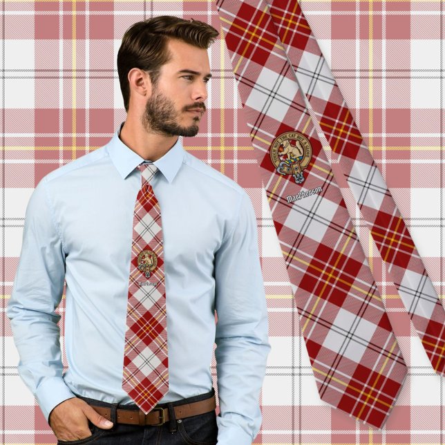 Gravata Clan MacPherson Crest sobre Red Dress Tartan (Criador carregado)