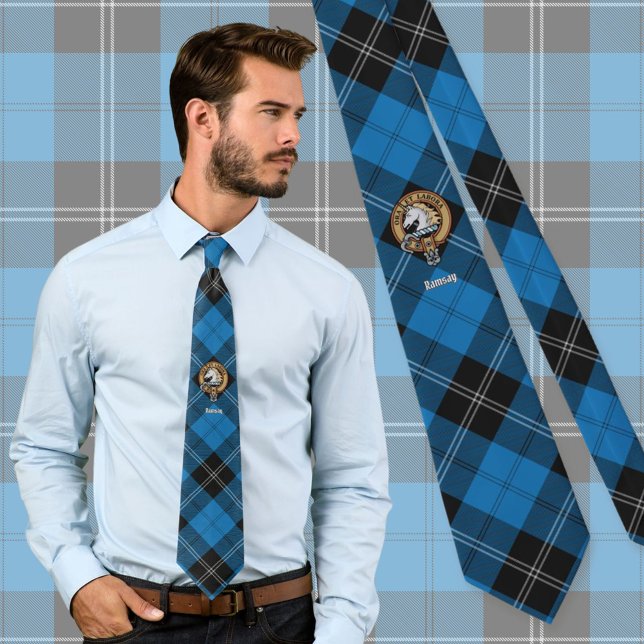 Gravata Clan Ramsay Crest sobre Blue Hunting Tartan (Criador carregado)