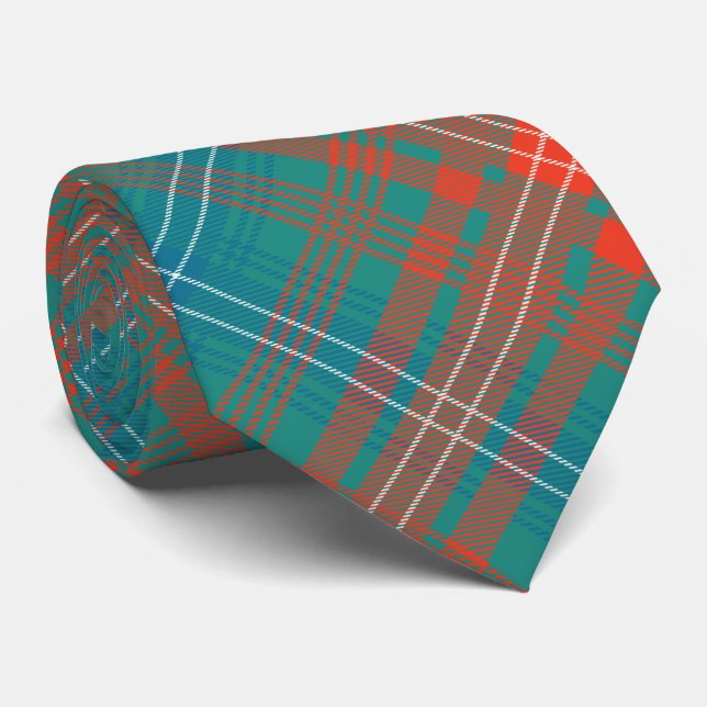 Gravata Clan Wilson Tartan Xadrez Laranja Turquesa Padrão (Rolled)