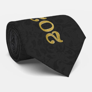 Gravata Classe de Formando 2023 em Damasco Dourado e Negro