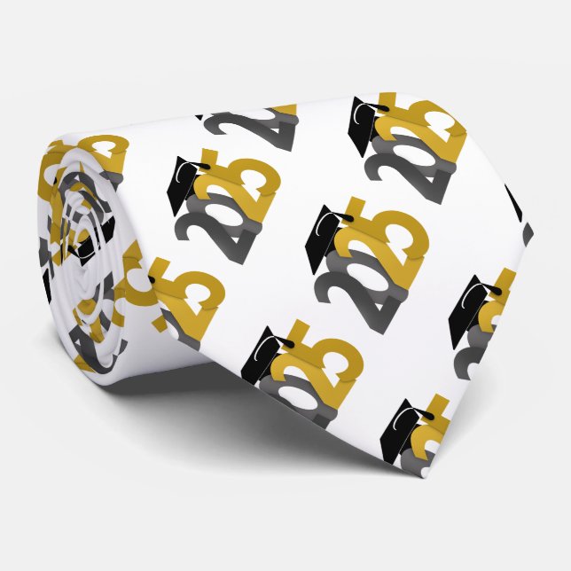 Gravata Classe Dourada e Cinza de Graduação 2025 (Rolled)