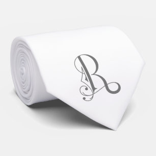 Gravata Classe Monograma Inicial R, Cinza em Branco