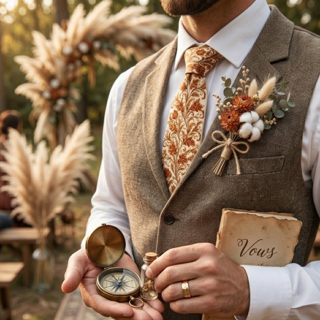 Gravata Classic Brown Damask Leaf (Criador carregado)