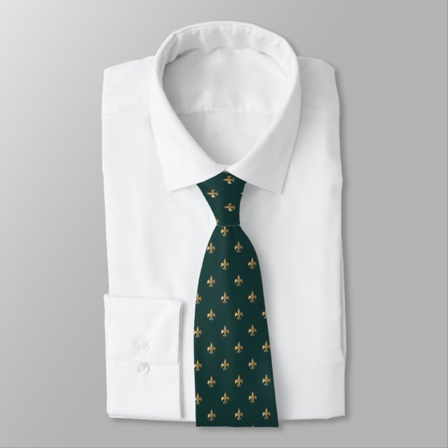 Gravata Classic golden fleur de lis on dark sea green (Amarrado)