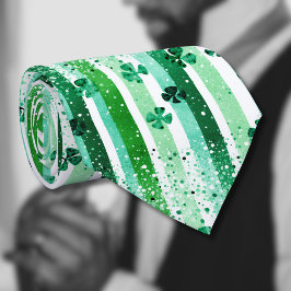 Gravata Classic Green White Vertical Stripes Shamrocks