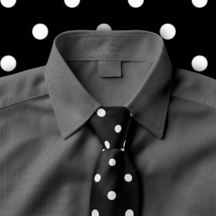 Gravata Classic White Polka Dot Pattern on Black Tie