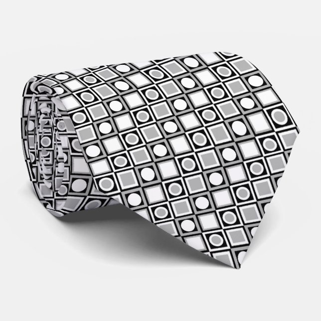 Gravata Clássica Com Padrão Retro Preto Branco Cin (Rolled)