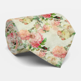 Gravata Clássica Com Rosas Antigas Rosa e Bege