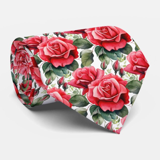 Gravata Clássica Formal de Rosas Vermelhas (Rolled)