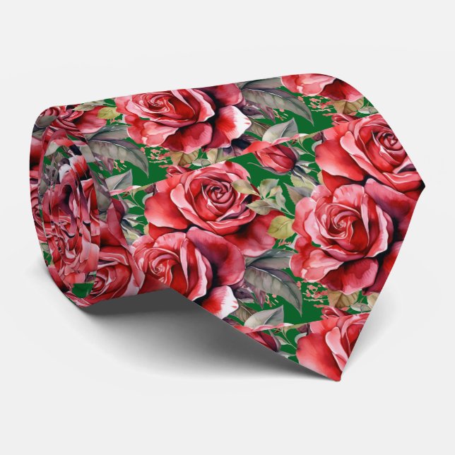 Gravata Clássica Formal de Rosas Vermelhas (Rolled)