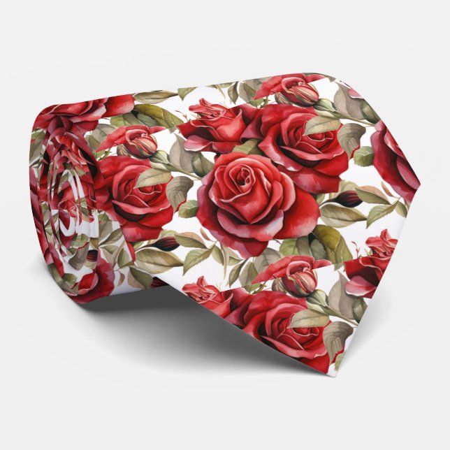 Gravata Clássica Formal de Rosas Vermelhas (Rolled)