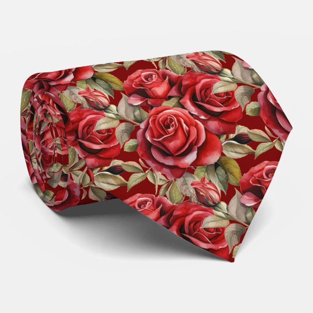 Gravata Clássica Formal de Rosas Vermelhas (Rolled)