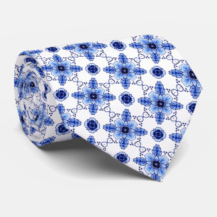 Gravata Clássico Chic Padrão Artístico Floral Azul Delft H