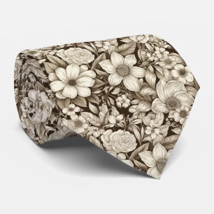 Gravata Clássico Floral Monocromático com Estilo Vintage