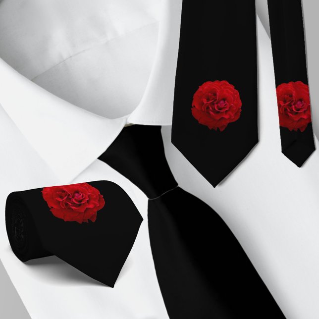 Gravata Clássico Floral Rosa Vermelha Preto (Criador carregado)