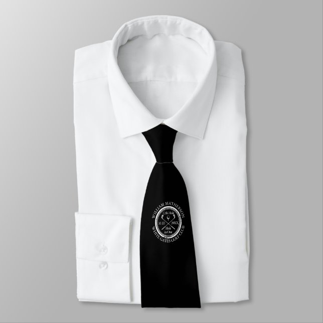 Gravata Classico Golfe Preto e Branco Hole in One (Amarrado)