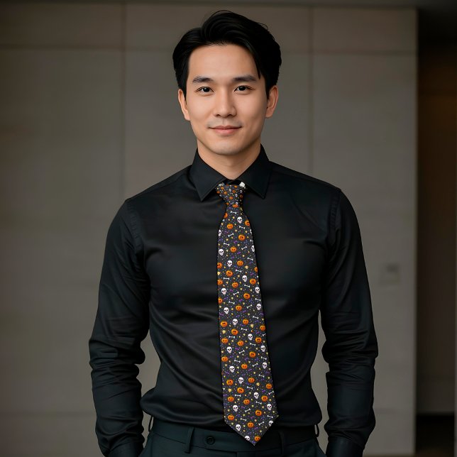 Gravata Clássico Halloween - Padrão Preto - Cinza Escura (Criador carregado)